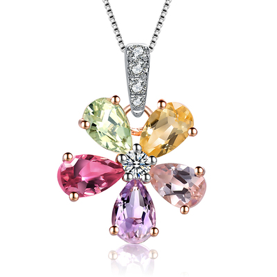 时光之诗 ENZO珠宝商场同款18K金镶碧玺黄晶紫晶钟表吊坠